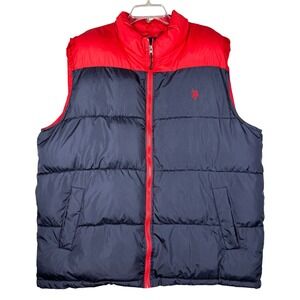 U.S. Polo Assn. Embroidered Pony Puffer Vest Red and Blue 2XL Zipper Classic